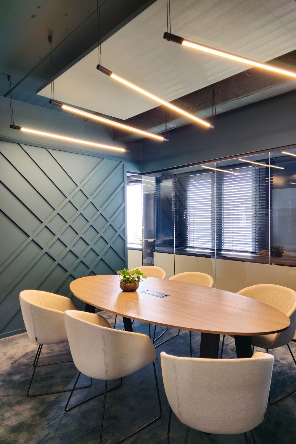 Executive Boardroom Suite with Natural Teak Veneer Table & Cable Ports #16
